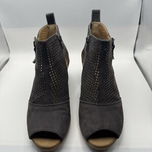 Earth Booties Ankle Cosmos Womens Size 6.5B Gray Suede Open Toe Wedge Zip Casual